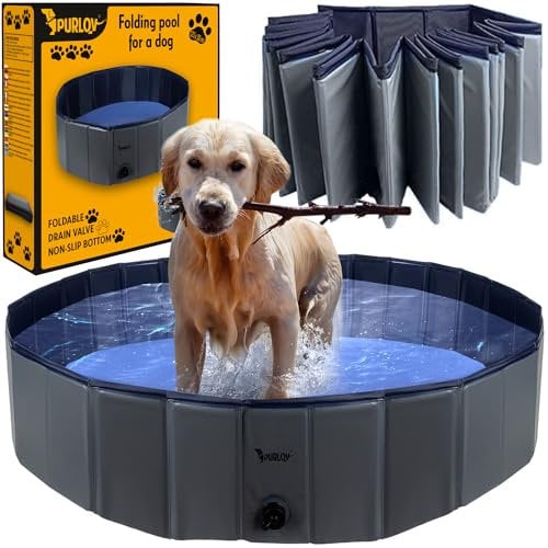 Piscina para perros, 160 x 30 cm, 120 x 30 cm, PVC + ABS, plegable, válvula de drenaje, color azul y gris 23831, tamaño: 120/30 cm