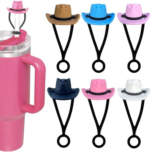 Nayyana Lot de 6 Housses de Paille pour Chapeau de Cowboy, Accessoires pour Coupe Stanley, Housse de Paille en Silicone, Accessoires pour Coupe Stanley 40 oz 30 oz, Cadeaux de fête