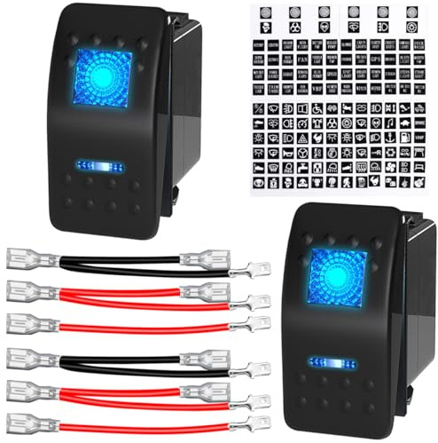 DAOKAI KFZ Beleuchtet Wippenschalter 12V 20A EIN/AUS SPST IP65 Wasserdichte Kippschalter mit Blau LED Licht 5-poliger Marine Druckschalter Schalter – 2 Stück