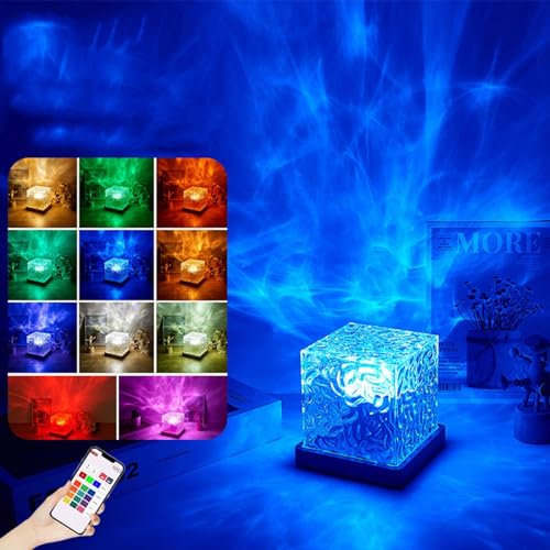 Wave Lampe Farbwechsel,Angebote des Tages Heute,Wasserwellen Lampe,16 Farben Rotierende Dynamische Wellen Deckenprojektion Stimmungslicht Holzsockel mit Fernbedienung Mini Polarlichter Nordlicht Lampe