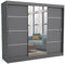 Brent - Kleiderschrank mit Spiegel 240cm Breit Windsor Tomy I Schlafzimmerschrank mit 2 Kleiderstänger und Einlegeböden für Kleidung I Kleiderschrank Anthrazit