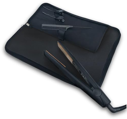 New: Hair Straightener Felt Heat Mat & Pouch by j&m - Heat Resistant - Fits ghd, BaByliss & Larger Straighteners - Zip-Up All-in-One Compact Travel Case