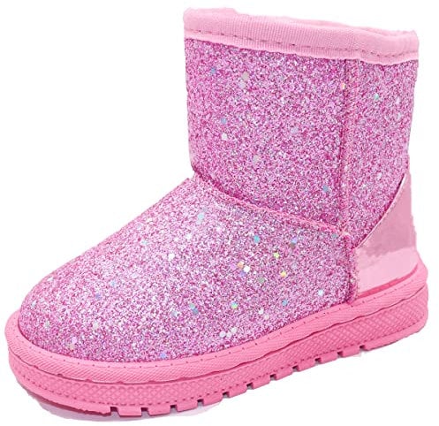 Elcssuy Stivaletti da neve per bambine, caldi e invernali, con paillettes, comodi, resistenti, con glitter, alla caviglia, rosa, 31 EU