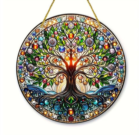 Arbre de vie en acrylique teinté à suspendre, décoration murale colorée pour la maison, l'intérieur et l'extérieur