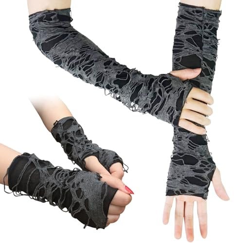 BDSHUNBF 2 Pairs Arm Warmers, Fingerless Glove, Long Fingerless Gloves, Goth Arm Sleeve, Gloves with Thumb Holes for Women Girls Halloween Costume