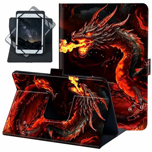 ACWDMKH Universal 10 10,1 Zoll Android Tablet Hülle 360 Grad drehbar Leder Ständer Folio Cover für iPad 9,7/10,2/10,5/Galaxy Tab 9-10,5 Zoll / Fire HD10 & mehr 9-10,5 Zoll Tablet, Fire Red Dragon