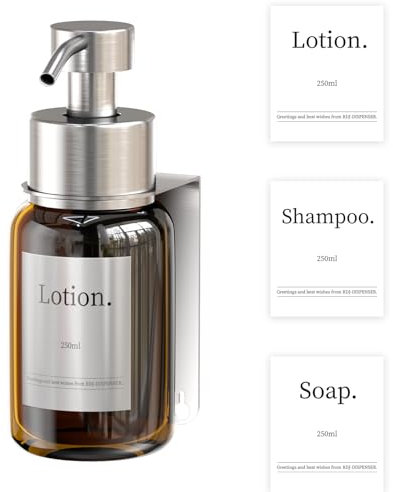 HOUSEHOLD WORLD Dispenser di sapone in vetro, 250 ml, con supporto a parete, dispenser di sapone per bagno e doccia, dispenser di design compatto