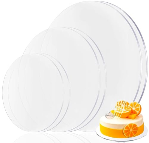 YOUNGSAY 6 sottobicchieri rotondi trasparenti, 10/15/20 cm, acrilico, con 6 raschietti, non adesivo, per servire torte