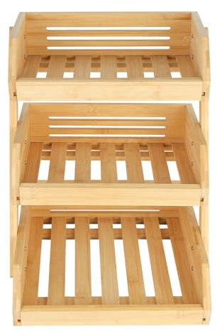 HUOLE Support à Panier de Fruits Rangement en Bois du Pain dans la Cuisine,Support de Corbeille à Fruits en Bambou, à 3 étages,pour Plan de Travail de Cuisine pour Fruits 30 * 33 * 41cm