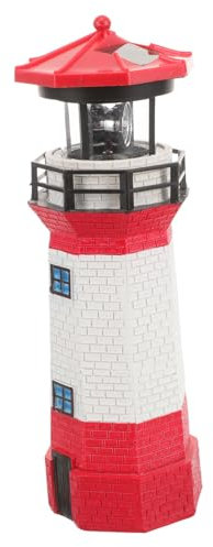 Supvox Solarbetriebener Led Leuchtturm Gartendeko Gartenleuchtturm Mit Rotem Drehlicht Solar Terrassendekoration Für Hof Rasen Veranda