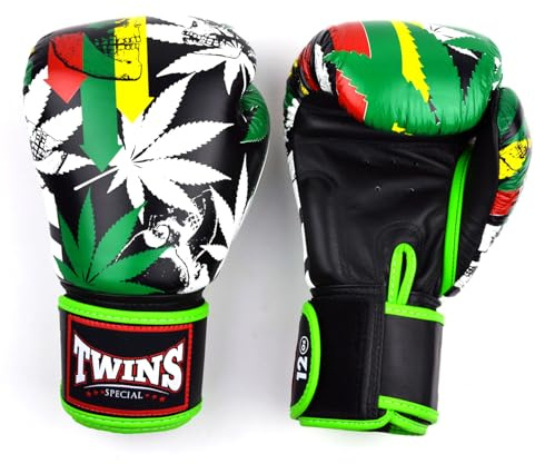 Twins Special FBGVL4 Printed Design Leather Boxing Gloves, Hook & Loop Closure, For Muay Thai, Boxing, Kickboxing & MMA Training & Sparring (Grass, 10oz)
