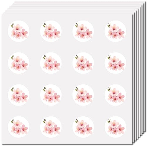 CREATCABIN 128 Stück Kirschblüten Aufkleber Für Scrapbooking Und Planer Kleine Rosa Blumen Aufkleber Kunststoff Wasserdicht Selbstklebend Rund Punkt Helm Aufkleber Für Laptop Notebook Skateboard 2.5cm