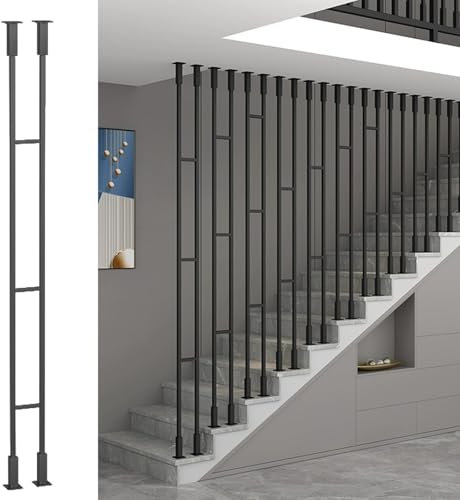 Interior Iron Baluster Post Kits, Universal Staircase Corridors Fencing Column with Mounting fittings, Floor to Ceiling Mounted Staircase Railing Rod for Hallway Office Living Room Decor(Black (1 Pc)