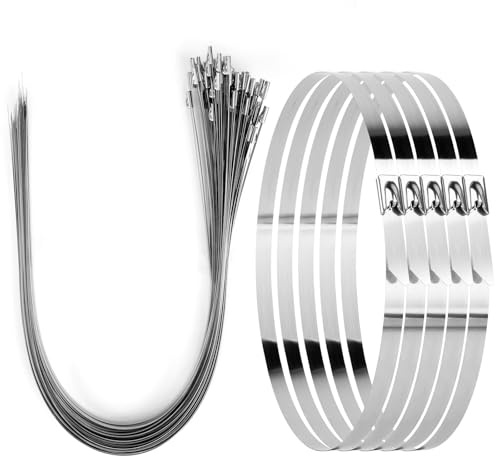 Viuxule Metal Cable Ties 500mm x 7.9mm, 50 pack 20in Stainless Steel Zip Ties Heavy Duty 260 lbs, Multi Self Locking Long Wrap Tie, Binding Cable for Machinery Exhaust Wrap, Pipes, Farms Cables, Fence