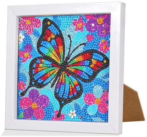 Luxoraiova 5D Diamant Malerei Set mit Schmetterling, DIY Kunsthandwerk für Kinder & Erwachsene, Komplettes Set mit Rahmen, Kreatives Geschenk für Mädchen und Jungen (15x15 cm)