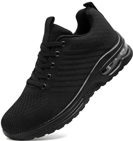 ASOCO DREAM Running Shoes Men's Trainers Athletic Sneakers Lightweight Breathable Walking Sports Tennis Shoes,All Black,9 UK