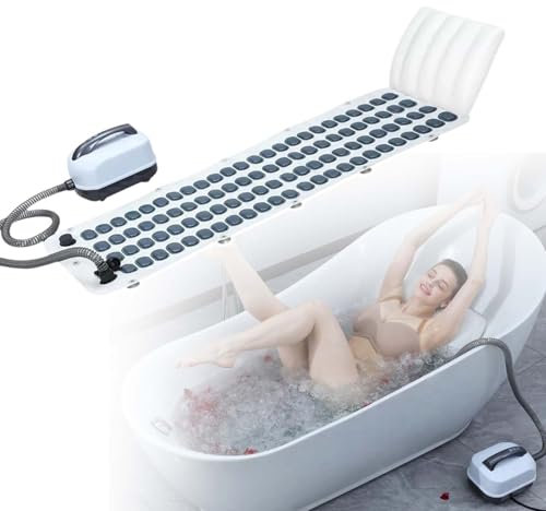HCAUYNN Tappetino da Bagno Pieghevole Wave, Macchina per Bagnoschiuma Spa, Massaggio 54/74 Rigonfiamento, 114 Getti d'Aria, 13 Ventose Antiscivolo, con Cuscino Gonfiabile,114cm