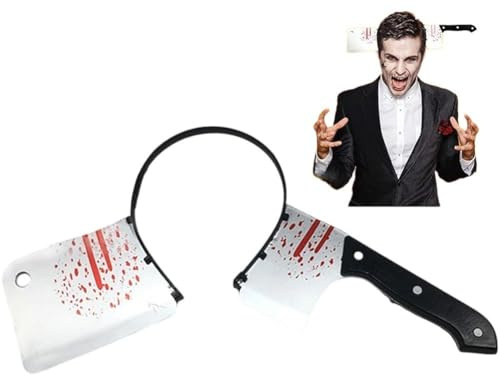 Fopytu Simulation Horror Headband Knife Axe Scissors Cosplay Head Accessories Horror Props Costume Party Hair Hoop for Halloween Carnival Masquerade