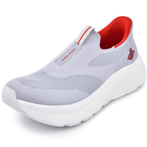 JACKSHIBO Mens Slip In Free up Hands Shoes Wide Toe Box Walking Sneakers