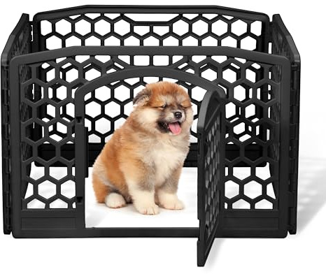 Iris Ohyama, Laufstall für Hunde, Innen, Außen, mit 4 Paneelen & abschließbarer Tür, Höhe 58 cm, Schwarz, Käfig, Gehege, Zaun für Hunde, Welpen, Katzen, Kaninchen, Haustiere, Kunststoff, CI-584HC