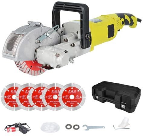 Mauernutfräse,4000W Elektrische Mauernutfräse Schlitzfräse, 7500rpm-einstellbare Tiefe/Breite-5×125mm Blätter, Wasserpumpe mit 3m Schlauch-Staubfrei mit Absauganschluss, für Beton, Marmor, Ziegel.