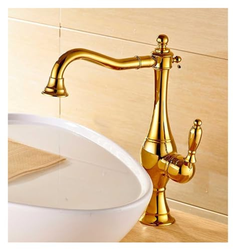 Schwenkbarer Auslauf, Einhebel-Mischbatterie aus Messing für Warm- und Kaltwasser (Gold)