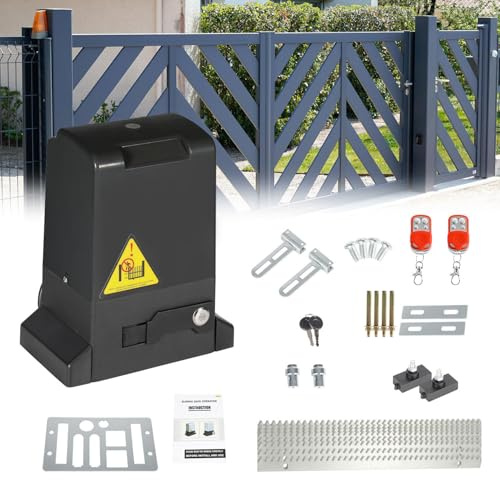 Joparri Schiebetorantrieb Set 800kg 370W Garagentorantrieb mit 2 Fernbedienung Toröffner, 2 Entriegelungsschlüssel und Automatische Schließfunktion für Hotelbis, Fabrik, Hoftor, Schwarz