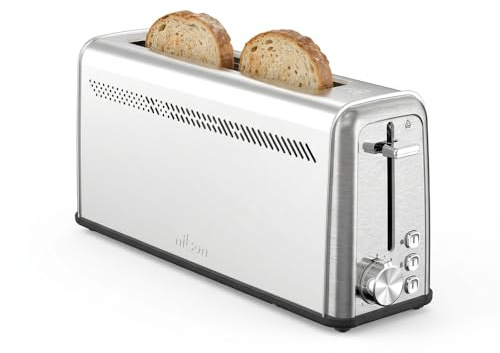 Nilson Life Tostadora de Pan con Ranura Larga, 1100 W, 7 Niveles de Tostado, Control Manual, Temporizador, Descongela, Recalienta y Cancela, Bandeja Recogemigas Extraíble, Fácil Limpieza, NTS1R11000X