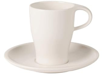 Villeroy & Boch Coffee Passion Taza De Café Con Plato 2 Piezas Blanco, Apto Para Lavavajillas, Apto Para Microondas, Vajilla, Taza De Café Blanca, Premium Porcelain