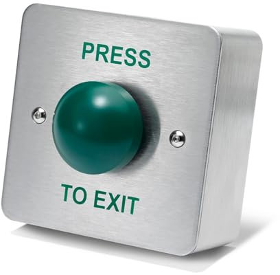 SecureMyDoor - PRESS TO EXIT Green Dome Button Push Door Release Switch | Brushed Stainless Steel | Easy Installation | Ideal for Commercial & Residential Buildings