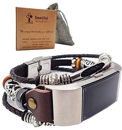 Smatiful Uhr Armband Zubehör für Damen und Herren, Verstellbar Leder Ersatz Sport Watch Band for Fitbit Charge 2 , Braun
