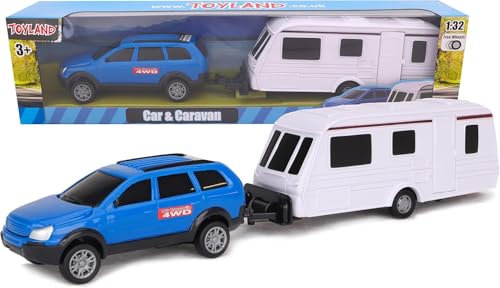 Toyland® Car & Caravan Set aus zum Mitnehmen - Maßstab 1:32 (Blau)