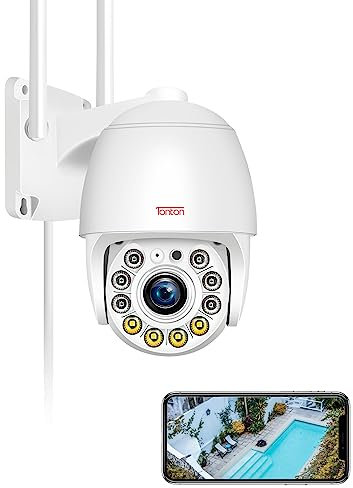 TONTON Aussen WLAN Überwachungskamera, 355°/90° Schwenkbare WLAN Kamera Outdoor mit Personen Bewegungserkennung, Automatische PTZ Verfolgung, 30M Vollfarb-Nachtsicht, 2-Wege-Audio, APP/PC Fernzugriff