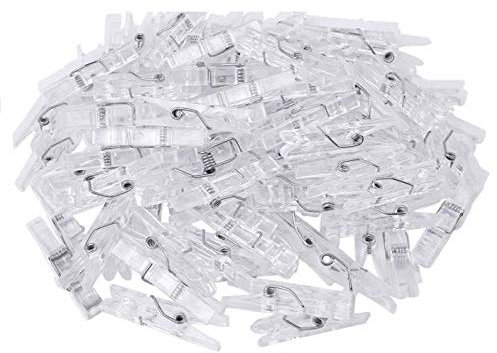 Lassum Lot de 50 mini pinces à linge transparentes en plastique, pinces à papier pour photos papier