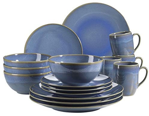 MÄSER 931547 Ossia Geschirr-Set für 4 Personen im mediterranen Vintage-Look, 16-teiliges Kombiservice in Hellblau, Keramik