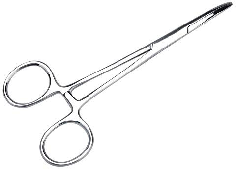 Pinza hemostática de acero inoxidable de 4.9 pulgadas / 5.5 pulgadas mosquito mascota perro gato pinzas de pelo pinzas pinza hemostática de limpieza del oído abrazadera curvada(Grande)