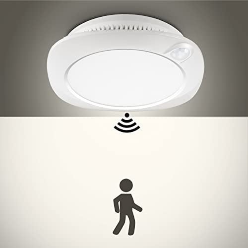 LINEWAY Plafonnier LED à Détecteur de Mouvement Sans Fil à Piles, 400lm/200lm Ø19cm Lampe Plafond pour l'intérieur, Couloir, Sous-sol, Garage, Placard, Balcon
