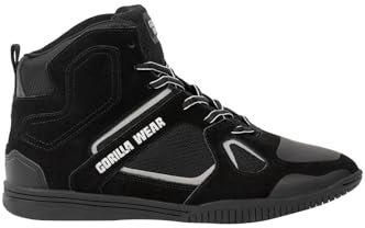 Gorilla Wear Bodybuilding Schuhe Troy High Tops - Schwarz/Grau - Sport Freizeit Alltag Training Workout Schnürsenkel mit Logo Bequem Extra Starker Halt für Herren, 44