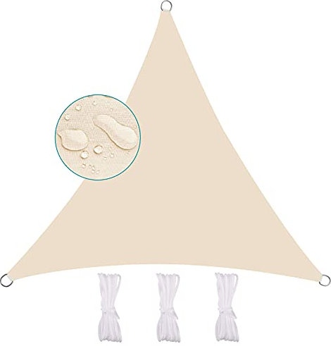 MEEYI Sun Segel Sonnensegel 4.5X4.5X4.5m Sonnenschutzsegel Wasserdicht 95% Beschattung UV Schutz Wetterschutz Wasserabweisend Windschutz & Tear Resistant Für Garten Terrasse Carport, Beige-Weiß