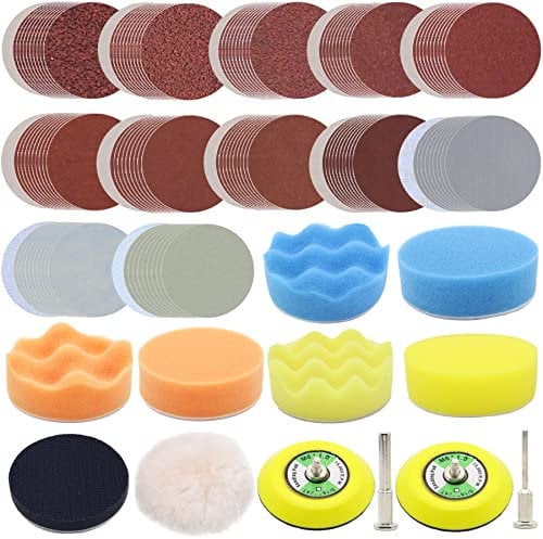 128pcs Sandpaper 3 Inch Sanding disc 40-7000 Grit Wet and Dry Sandpaper with 1/8&1/4 Backer Plate Shank, Soft Foam Buffering Pad, and Polishing Pads Sponge for Car Metal Polishing kit