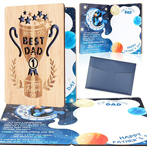 HOWAF Vatertagskarten aus Holz Geburtstagskarte Vatertagskarte f¨¹r den besten Papa der Welt, Handgemachte Holzkarte f¨¹r Papa Vatertagsgeschenk von Tochter Sohn, E