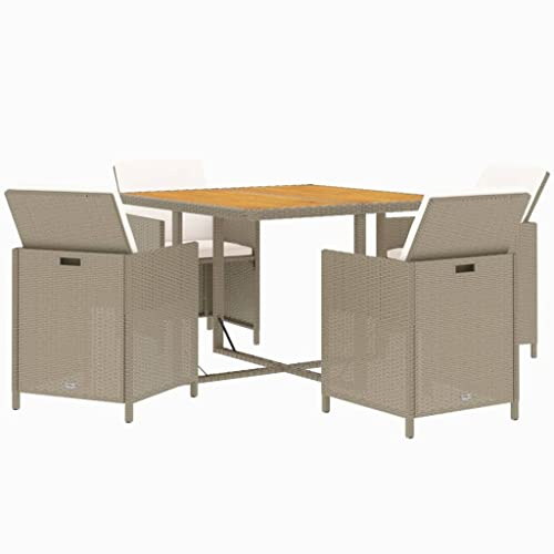 vidaXL Gartenmöbel Set 5-TLG. mit Kissen Gartengarnitur Sitzgruppe Gartenset Sitzgarnitur Gartentisch Esstisch Tisch Stühle Poly Rattan Beige