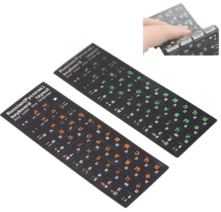 2 PCS Adesivi per Tastiera Russa per PC Computer Laptop Tastiera Desktop, Adesivi per Tastiera Russa Impermeabile e Antipolvere per Tutte le Tastiere per Notebook da 10in a 17 (1 verde 1 arancione)
