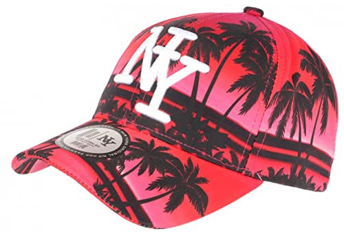 Casquette NY Rouge et Noire Palmiers Fashion Baseball Tropyk - Taille: Taille Unique - Couleur: Rouge - Mixte