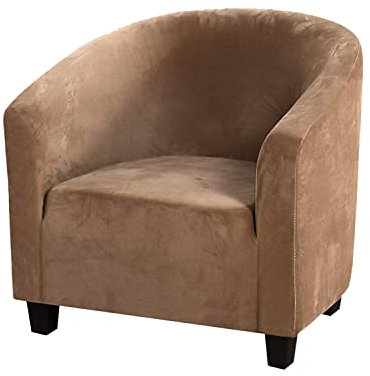 Housse de fauteuil tonneau en velours doux – Très extensibles – Housses de chaise de club souples pour salle à manger, salon, café Internet, bar, bureau, réception (camel)