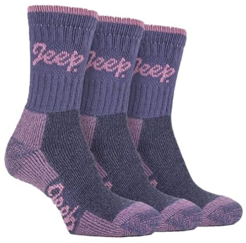 Jeep 3 Pairs Ladies Terrain boot socks UK 4-8, EUR 37-42 (Purple/Rose)