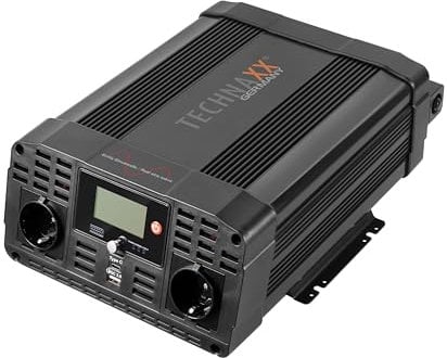 Technaxx KFZ Wechselrichter mit LC-Display 12v auf 230v Reiner Sinus - TÜV Rheinland Zertifiziert Auto Inverter mit 2X Schuko-Stecker & 2X USB-Port - Power 3000W/6000W (Peak) – Spannungswandler TE23