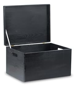 Pinus - Holzkiste mit Deckel 40x30x23 cm, Box mit Griffe, Stabiles Holzbox mit Deckel, Schatztruhe aus Holz mit Klappverschluss, Holzschachtel mit Deckel, Aufbewahrungsbox - Schwarz