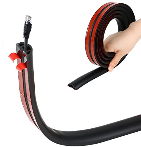 Btstil Floor Cable Cover Protector, Flexible Wire Cover, Self-Adhesive Small Cable Duct | Protect Cables & Prevent Trip Hazards | Ideal for Office, Home, Workshop, Warehouse, Garage (Black, D30, 3m)