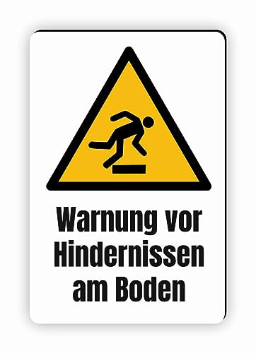 Warnzeichen (W007) Warnung vor Hindernissen am Boden - Eckiges Warnschild mit Text - Warnschild mit Text - nach DIN EN ISO 7010